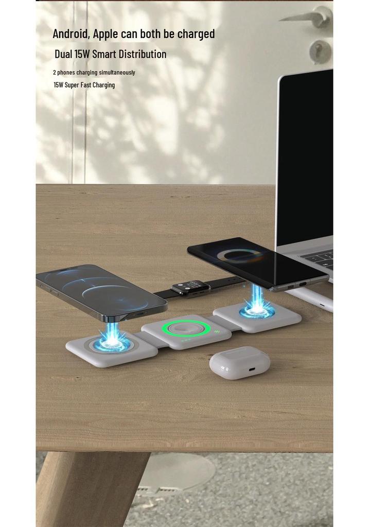 15W Magnetic Wireless Charger: Apple Fast Charging for Earphones, Watch, Phone with Folding Stand