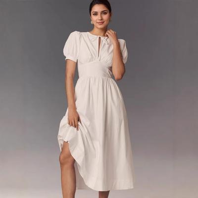 Women's Short-sleeved Long Dress Summer and Autumn Fashionable Commuting Breathable Puffed-sleeve Dress