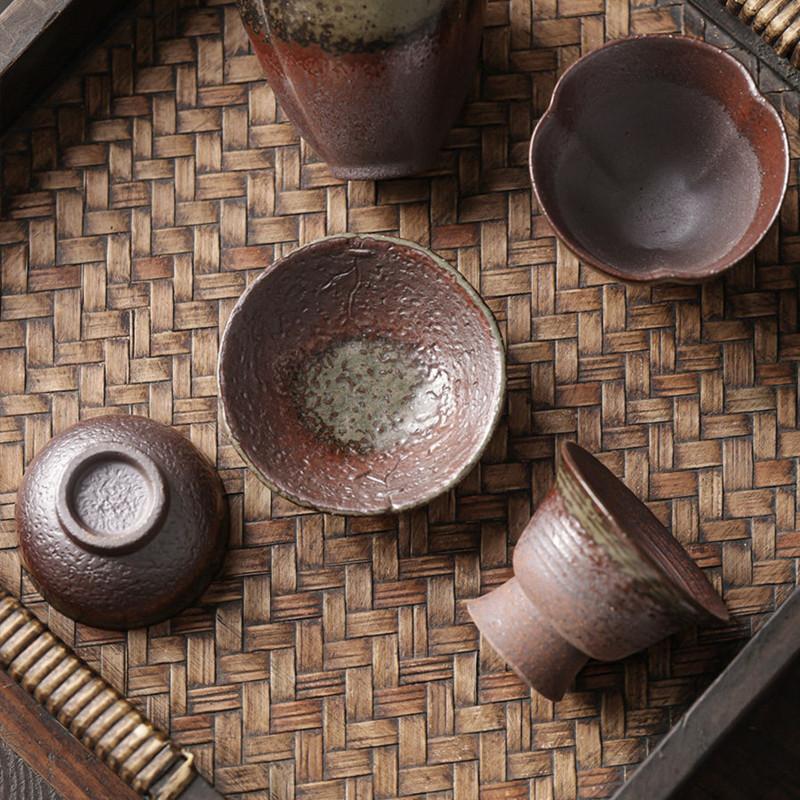 1 Pc Chinese Hand-kneading Plum Blossoms Tea Cup Handmade Pottery Tea Bowl Household Teaware Master Teacup Travel Meditation Cup