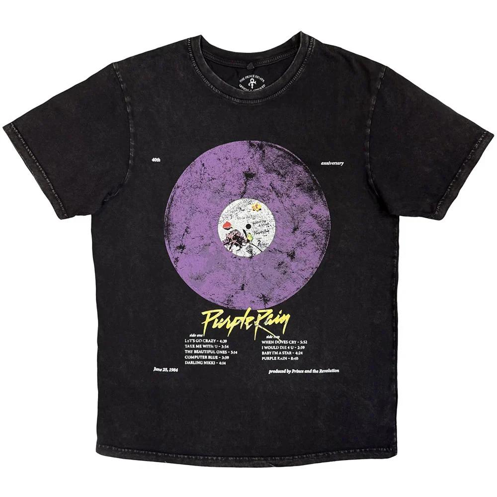 Prince Stone Wash T-Shirt: Purple Rain Disc (Black) OFFICIAL NEW