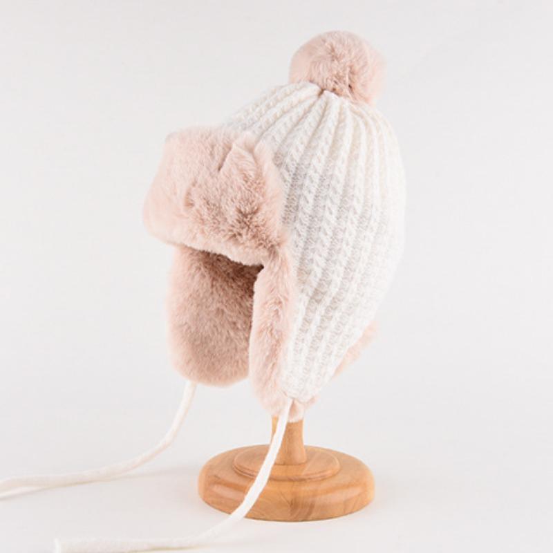 Mütze Damen Winter Warm Ohrenschutz Gestrickte Überziehmütze Sturmhaube Hut Band Doppelnutzung Plüsch Blitzmütze