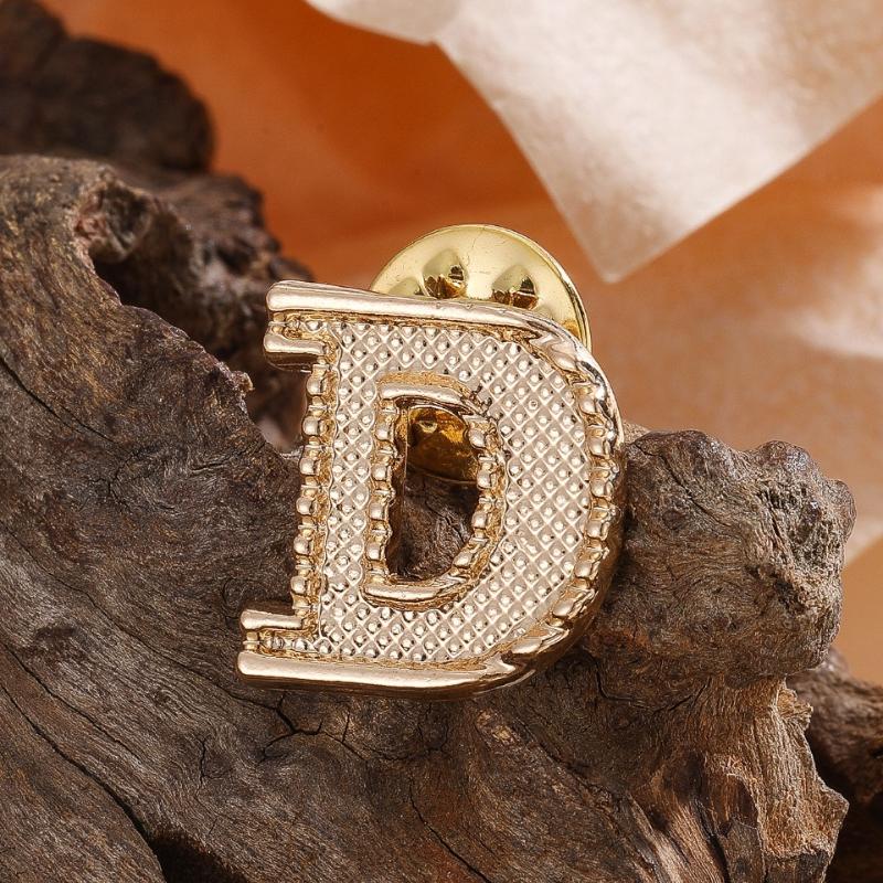 2Pcs New Metal Initial A To Z 26 Letters Pin Suit Shirt Collar Lapel Brooch Pin Badge Fashion Jewelry For Men Women Accessories