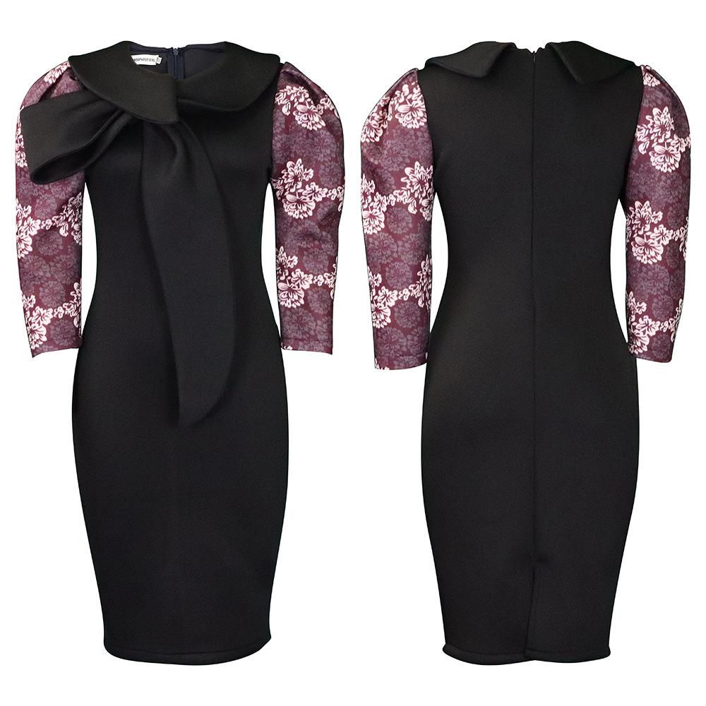 Large Size Women Spring Autumn Fashion Medium Sleeves Dress Ladies Elegant One Piece Patchwork Sheath Dress