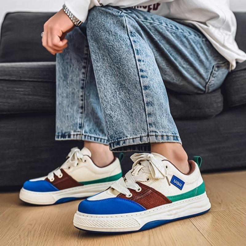 Fashion Men's Color Blocked Casual Canvas Shoes 2025 Spring Fashion Trend Versatile Sports Sheos Thick Soled Comfortable Chunky Sneakers