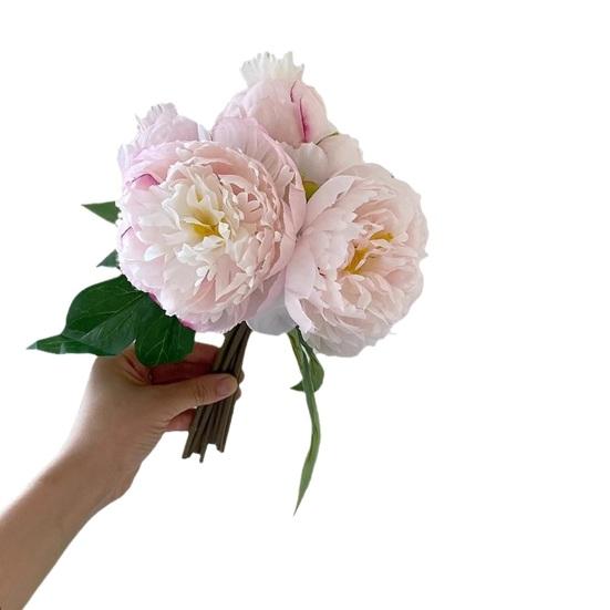 Artificial Peonies Flower Fake Silk Peony Bouquet with 3 Heads Full Blooms розовый/белый