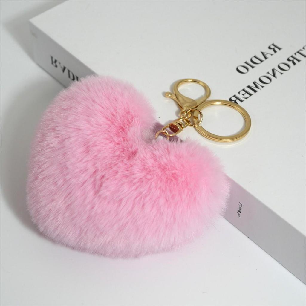 Heart-shaped Peach Faux Fur Keychain - 10cm Plush Pendant for Bags, Cars, and Accessories