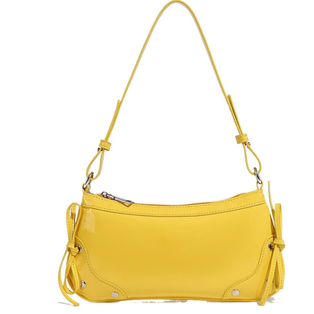 Women Solid Color Double Bow Underarm Bag Mini Square Shoulder Handbag Fashi Purse
