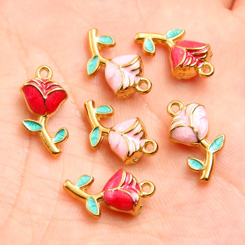 9x17mm Gold-Tone Stainless Steel Plant Charm Pendant for DIY Jewelry