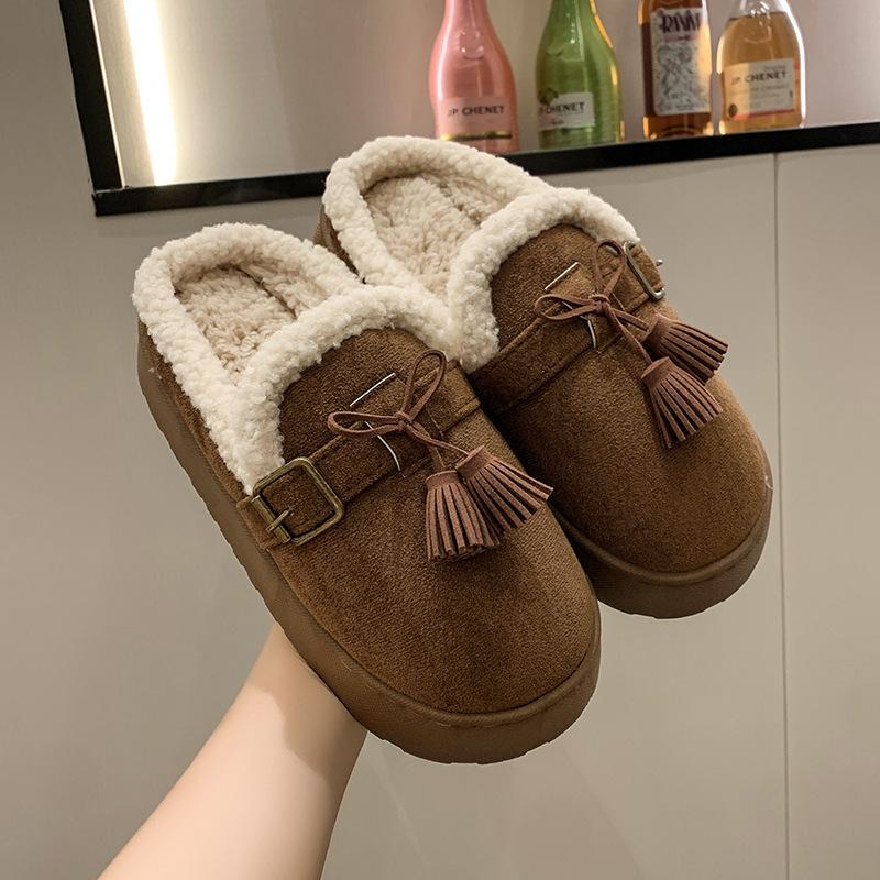2025 New Women's Winter Simple Can Be Worn Outside Cotton Slippers Piled Thickened Warm Fluffy Slippers Women's Cotton Slippers