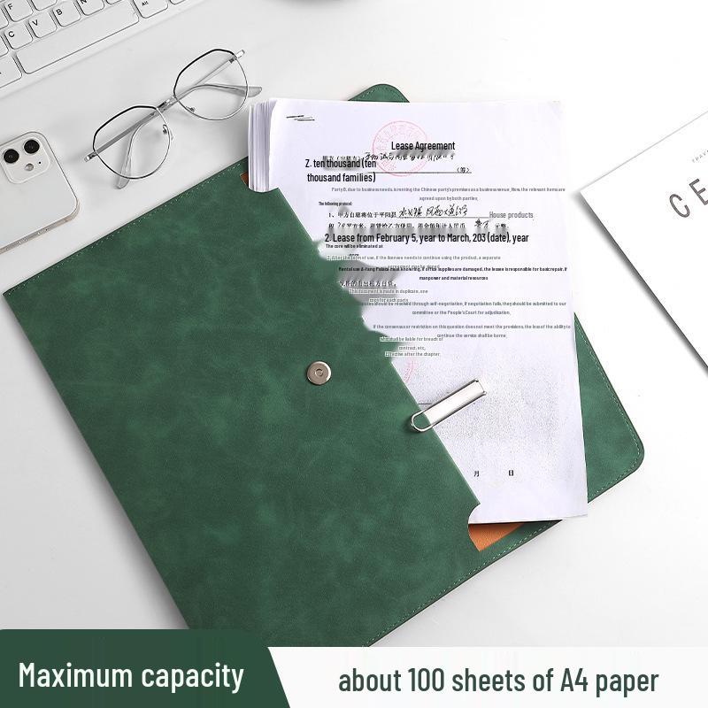 Thickened Waterproof A4 Leather File Folder with Snap Button & Customizable Logo