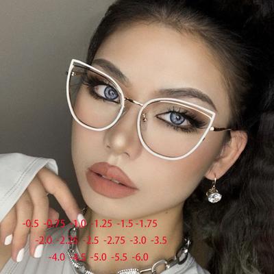 Cutout Cat Eye Metal Frame Clear Glasses Fashion Myopia Nerd Spectacles  -0.5 -1.0 -2.0 -3.0 -4.0 To -6.0
