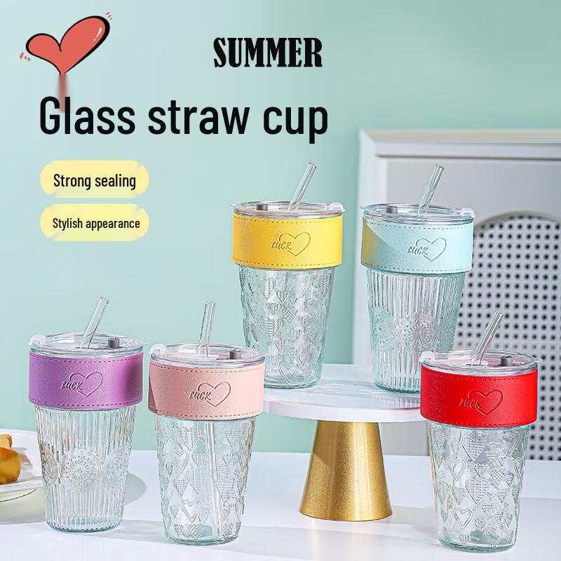 Feng Ge Tu Embossed Bamboo Joint Glass Straw Tumbler, 600ml