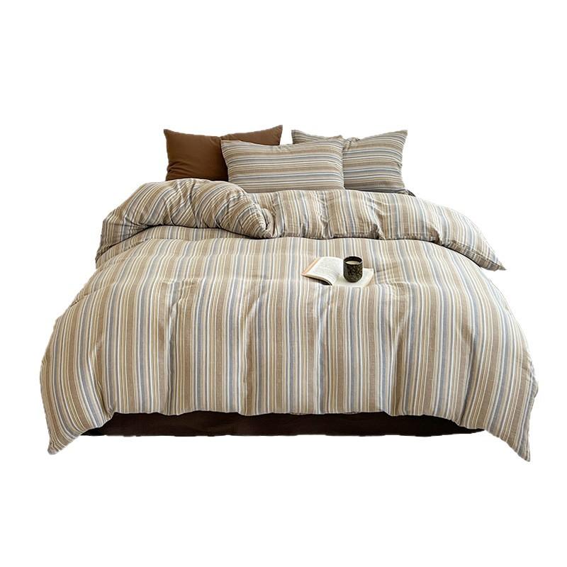 Extremely Home~ Simple Wind Striped Bed, Washed Cotton Sheet Quilt Cover Sheet Dormitory