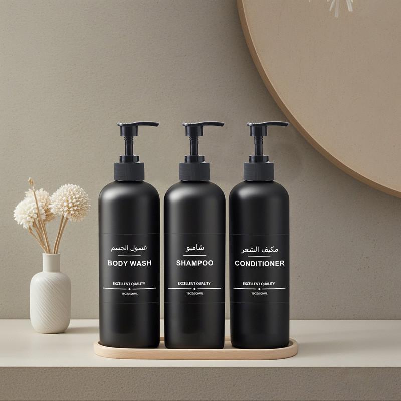 500ml Bathroom Soap Dispenser With 3 Labels Refillable Shampoo Bottle Container Wall Mounted Hanger Bottle Holder