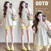 2026 Summer Maternity Colorful Heart Embroidered Doll Shirt - Gentle Style Short Sleeve