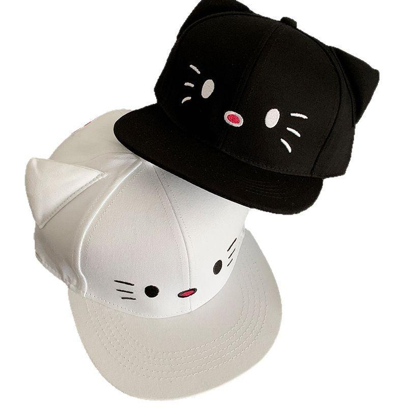 Cute Cat White Cap Women'S Spring Big Head Circumference Baseball Cap Showing Face Small Hat Trend