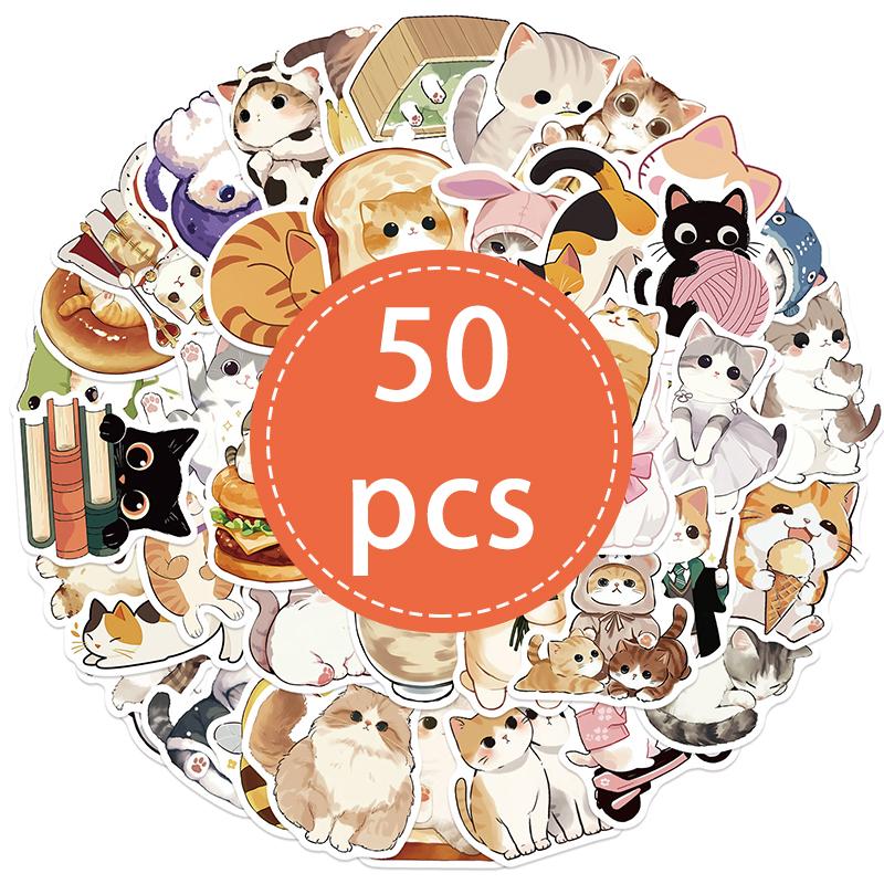 50PCS Cute Cat Stickers Cartoon Cat Sticker Kawaii Animal Vinyl Waterproof Decal for Water Bottle Laptop Phone Case Scrapbooking