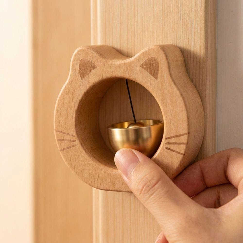 Solid Wood Cat Wooden Doorbell Wall Hanging Door-sucking Doorbell Unique Entrance Chime Office