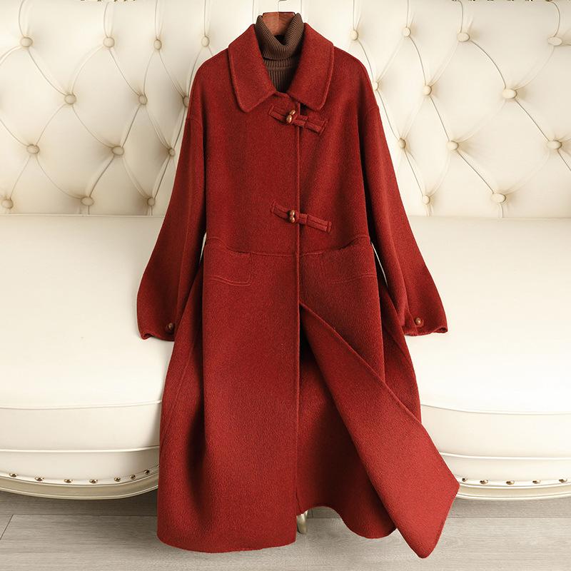 2024 autumn and winter new double-sided wool coat simple and fashionable knee-length light luxury high-end woolen coat women