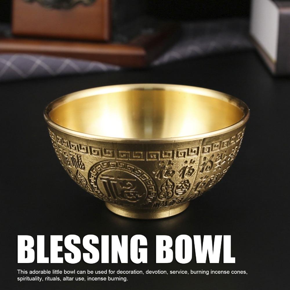3.3-Inch Diameter Copper Decorative Bowl Gold Blessing Bowl Incense Temple Bowl For Office Decor
