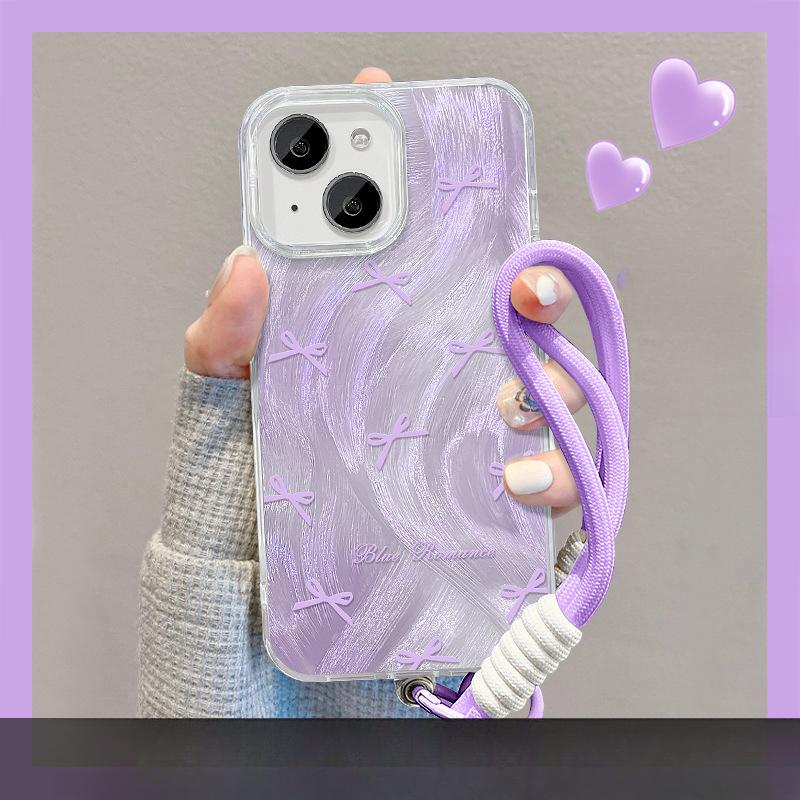 Suitable for Huawei Mate60pro Mobile Phone Case Nova12/7 Smudge Bow Bracket Lanyard Honor 100 Feather Yarn