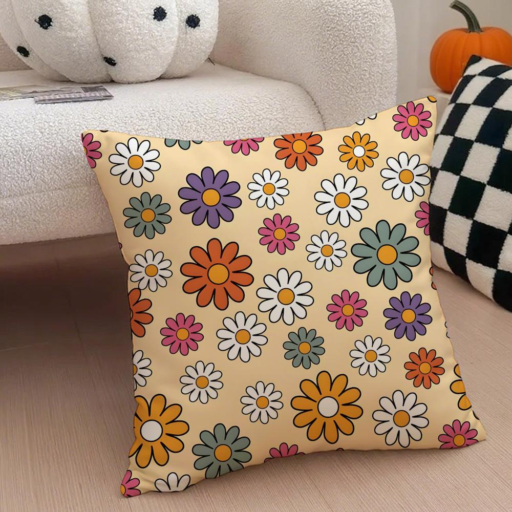 Full Print Floral Print Pattern Art Cushion Cover Throw Pillow Cover Hidden Button Durable Polyester Chair Cushion