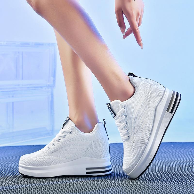 Women's heightening shoes 9CM thick-soled slim-fitting and light mesh breathable black pure white casual shoes mother shoes