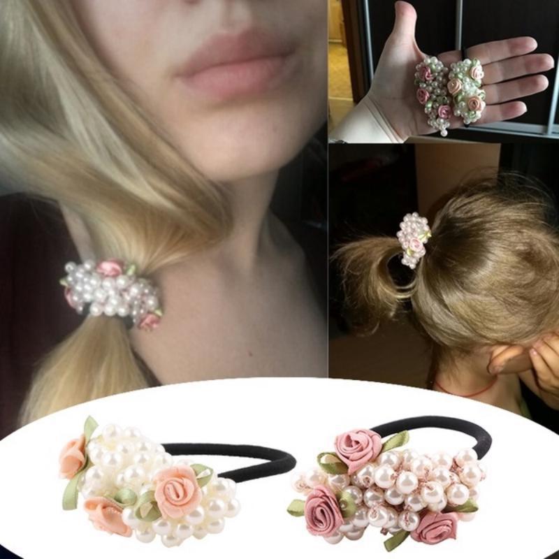 Mädchen Haarschmuck Rustikal Kleine Frische Blume Perlen Perle Stirnband Gummiband Tousheng Elastische Haarbänder
