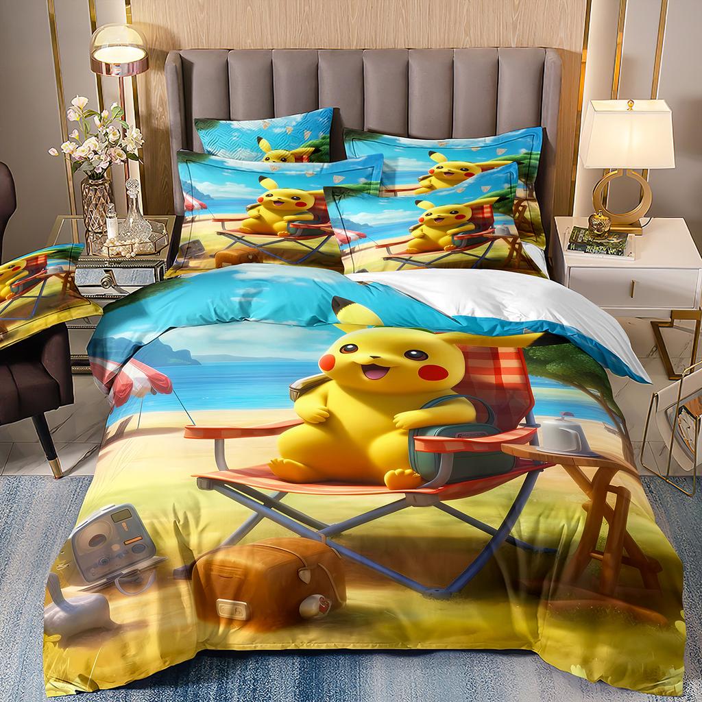 Pokemon Pikachu Bedding CollectionCartoon Anime Quilt Cover For Kids Boys Girls GiftBedding Cover And Pillowcase 7550Cm