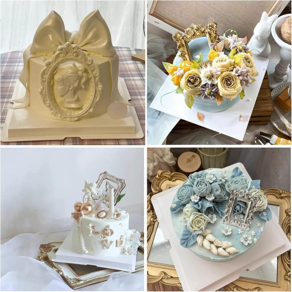 Mujiang Photo Frame Fondant Molds Picture Frames Silicone Mold Vintage Frame Molds For Cake Decorating Cupcake Topper Chocolate Candy Polymer Clay