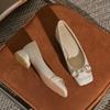 New square head metal buckle thick heel high heel temperament simple wind shallow mouth women's single shoes