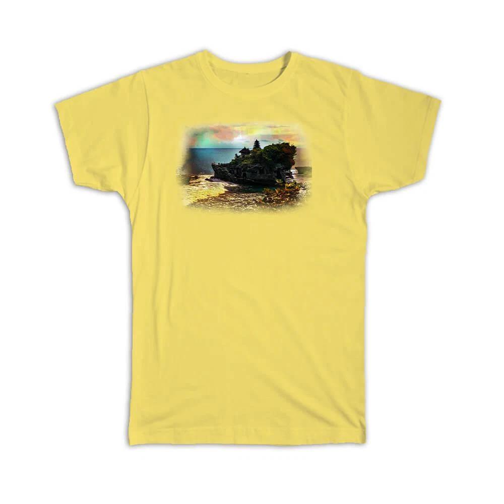 Gift T-Shirt : Watercolor Bali Temple Tanah Lot Indonesia S