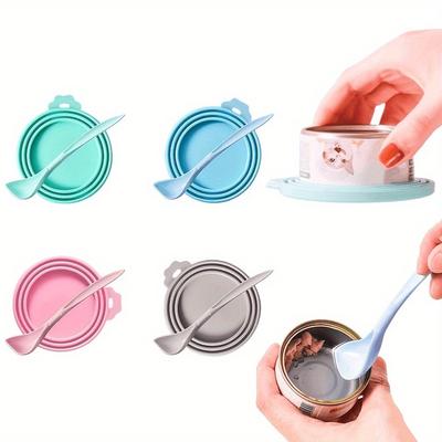 Wiederverwendbarer Silikon-Dosenverschluss für Tierfutter mit Fütterungslöffel – Runde Behälterform zur Frischhaltung, Haustiergeschirr
