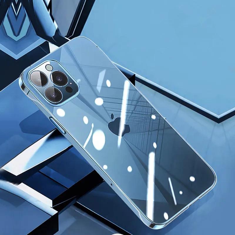 Luksusowe Przezroczyste Etui Bez Ramki Dla iPhone 15 14 13 12 11 Pro X XR XS Max 7 8 Plus Mini Twardy PC Odporny na Wstrząsy Bumper Przezroczysta Pokrowiec