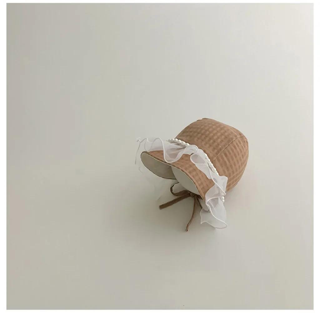 

New Princess Baby Beanie Vintage Color Pearl Lace Cap for Toddler Girl Spring Autumn 0-2T Hat Lovely Newborn Photography Prop 3-18 Month кавовий