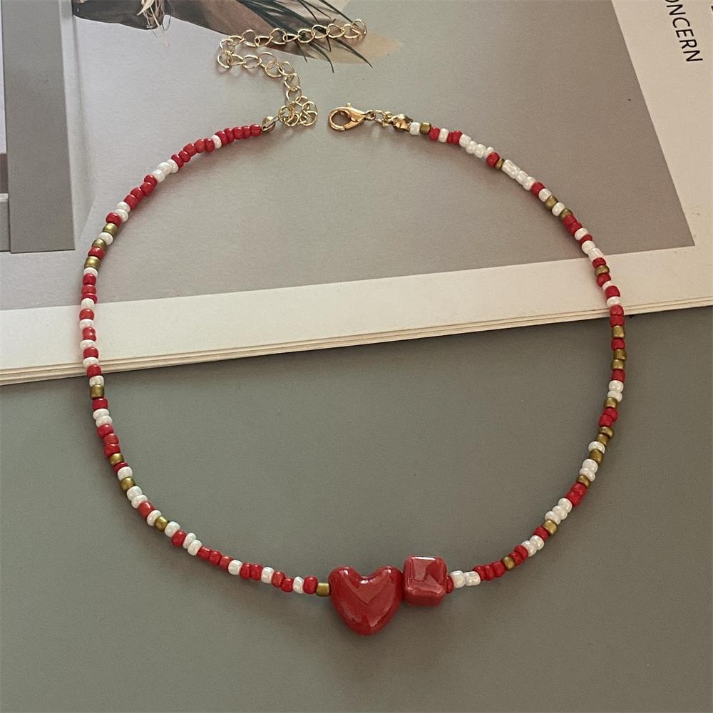 Nuova Moda Colore Caramella Choker Collana per Donna Ragazza Cuore d'Amore Quadrato Geometrico Collana Corta Perline Semi Gioielli per il Collo