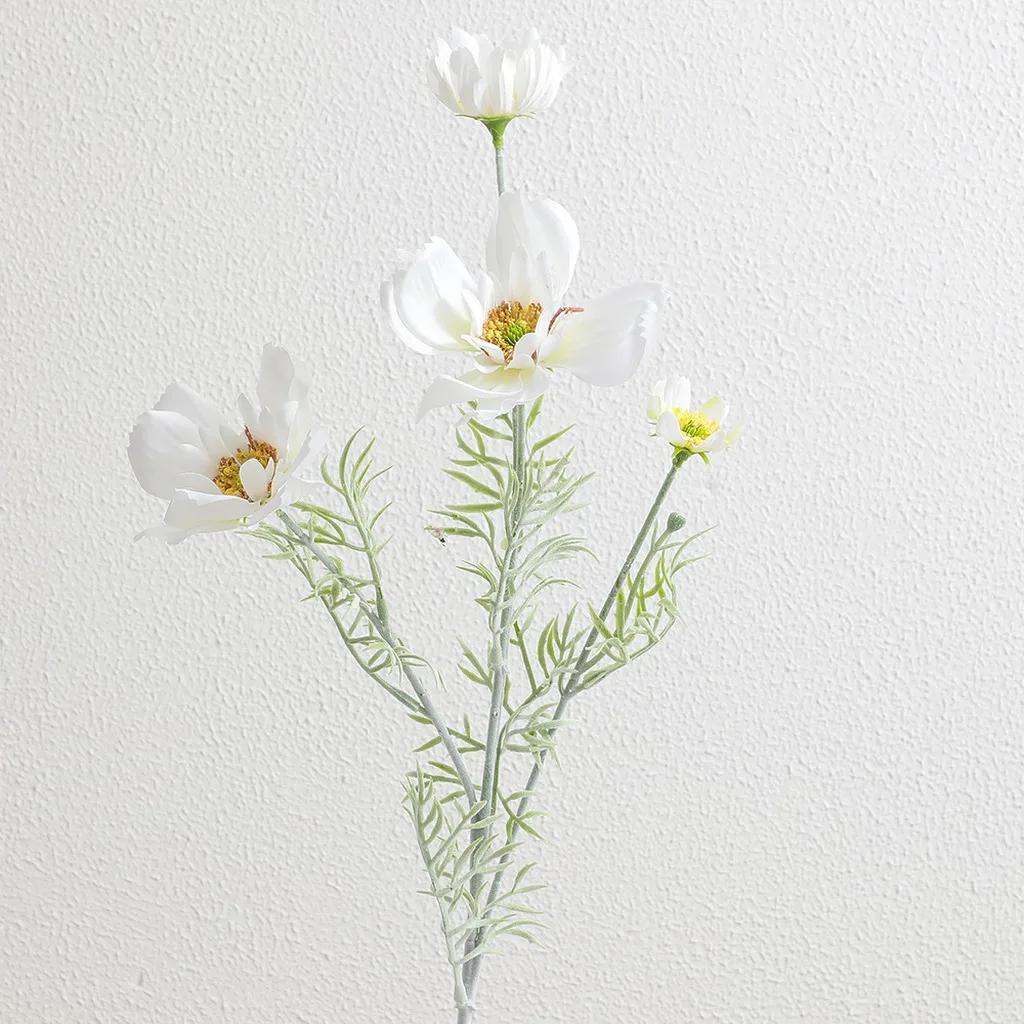High Quality Artificial Cosmos Flower Silk Fake Daisy Flocked Stem Large Head Faux Flower for Home Wedding Decors DIY Bouquet