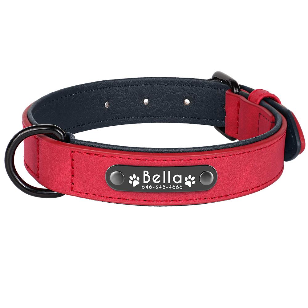 Personalized  PU Leather Dog Collar Soft Padded Pet Dog Collars Engraved Name Paw Durable Necklace for Small Medium Large Dogs