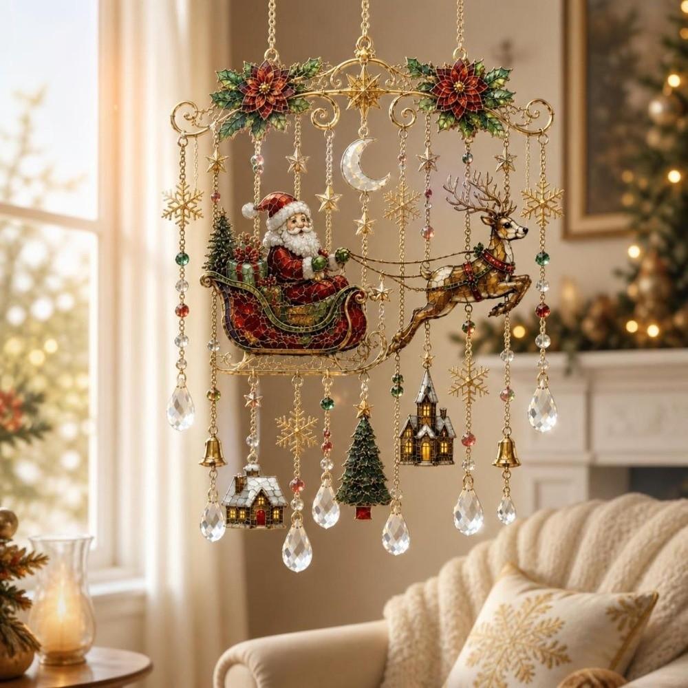 Acrylic Christmas Wind Chime Elk Snowman Santa Claus Painted Crystal Pendant Bird Home Decoration Christmas Hanging Ornaments