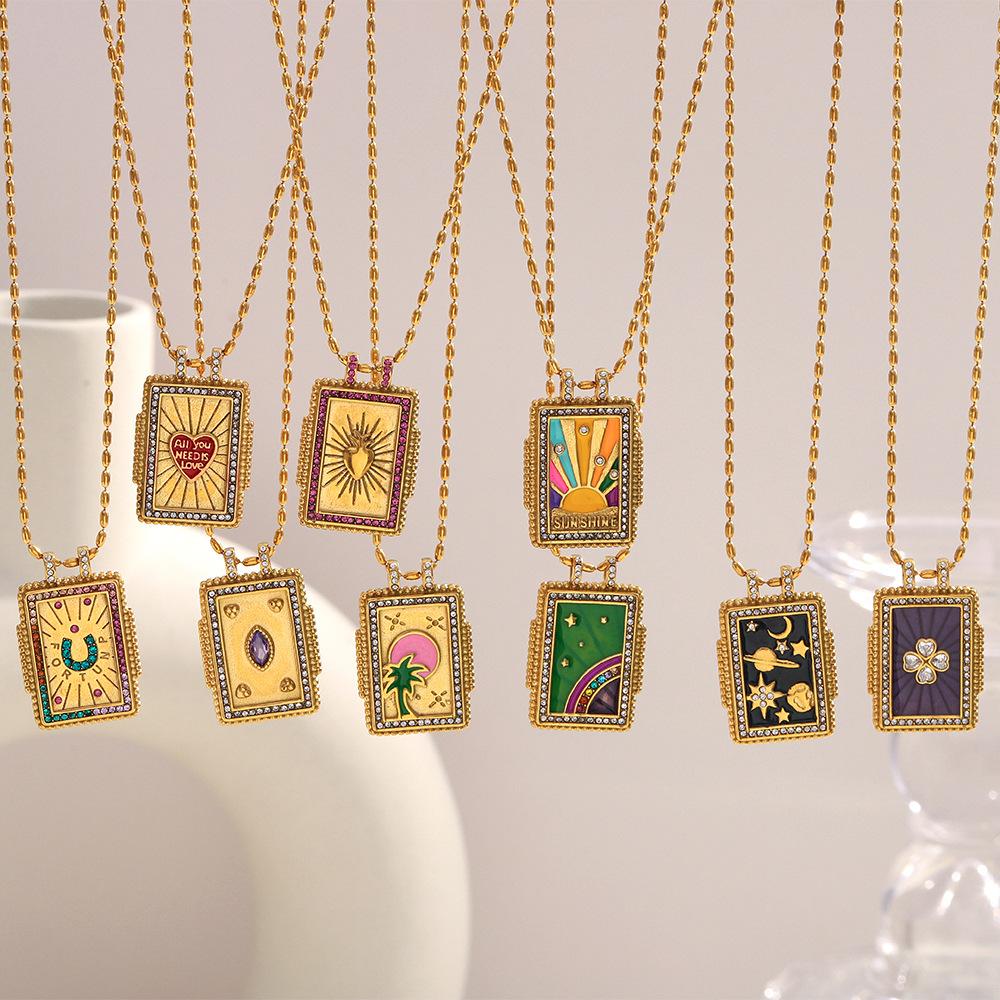 Retro Personality High-End Jewelry Stainless Steel Gold-Plated Dripping Oil Square Necklace Collection