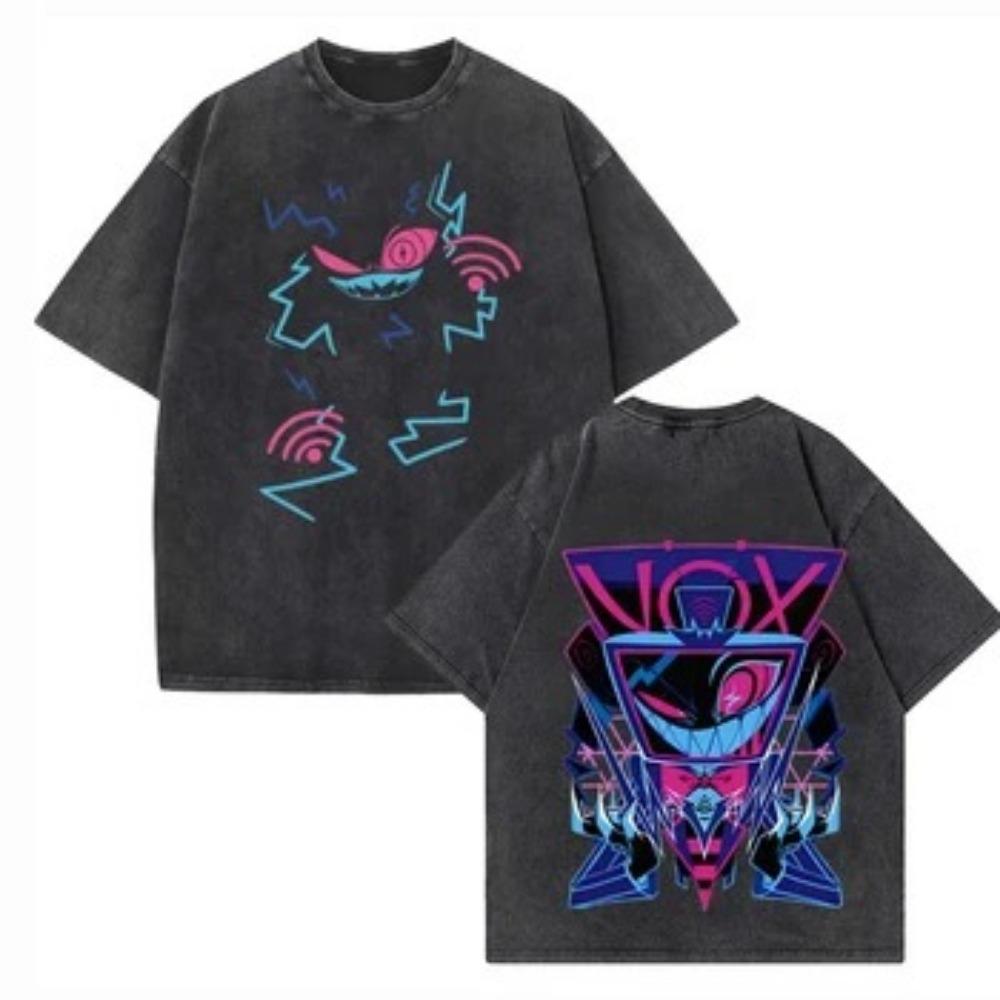 

Animation Hazbin Hotel Graphic Print Washed T-shirt Casual Cotton T-shirt Harajuku Fashion Trendy Oversized S