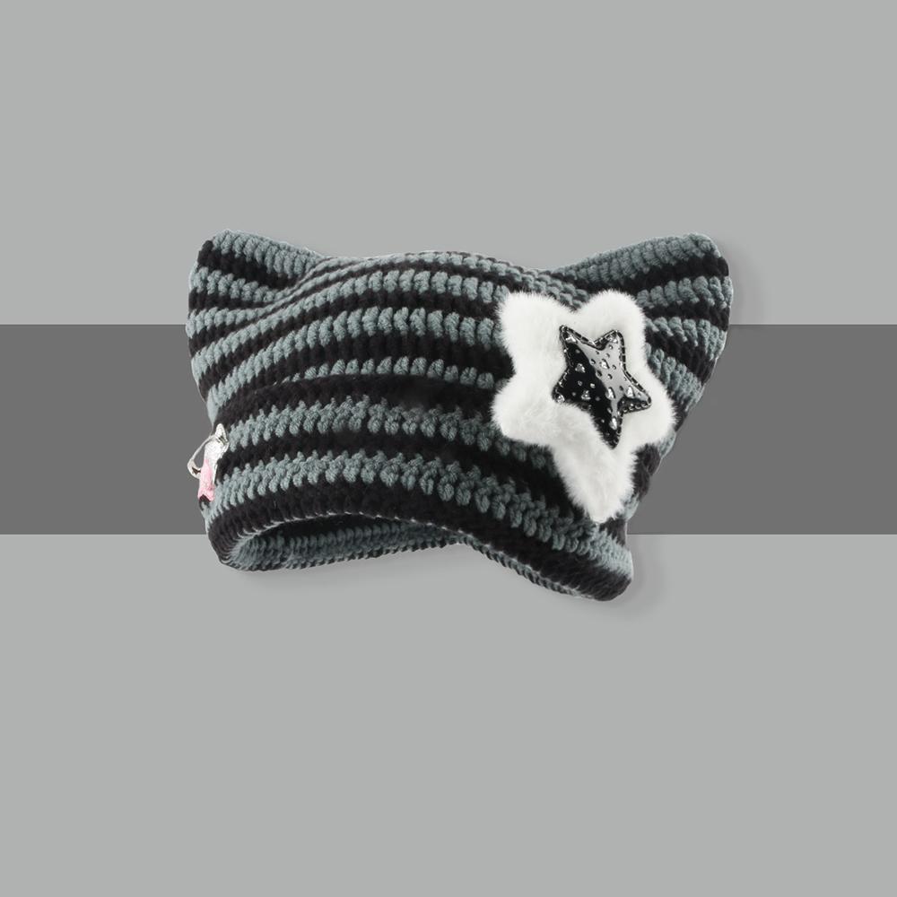 Christmas Hat Y2K Trend Autumn Winter Unisex Harajuku Punk Gothic Knit Cat Ear Little Devil Kawaii Millinery Soft Knit Hat