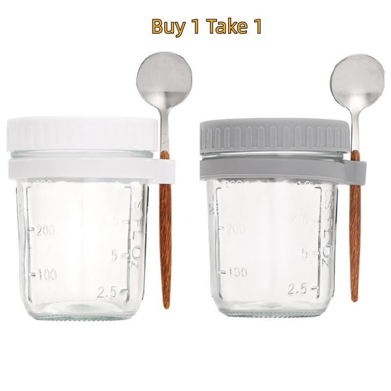 1/2Pcs350ml Overnight Oat Cup Glass With Lid And Spoon Seal Food Breakfast Cup Portable Cereal Milk Salad Yogurt CupKitchen Item
