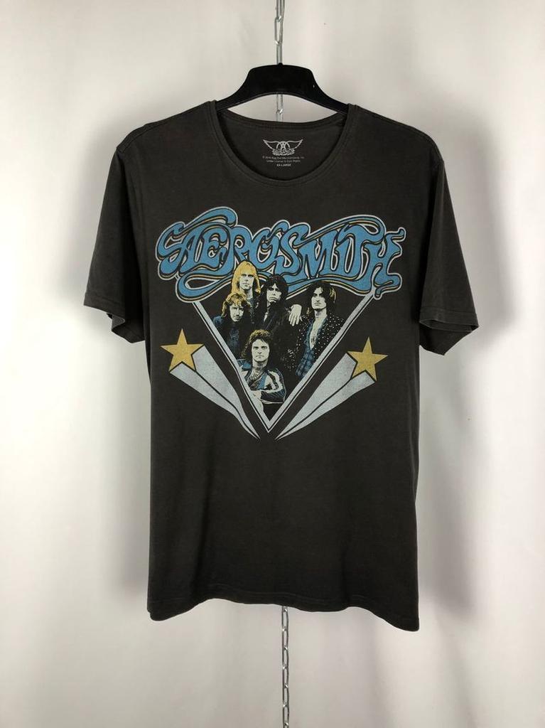T-shirt Unisex a Maniche Corte Stile Nero Vtg 2016 Band Aerosmith Reprint KH4711