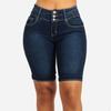 Mid Rise Pockets Buttons Fly Short Jeans Knee Length Stretchy Denim Shorts for