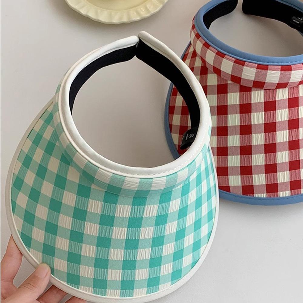 Breathable Summer Empty Top Cap Plaid Print Sun Protection Hats Simple Large Brim Sun Hat  Fishing