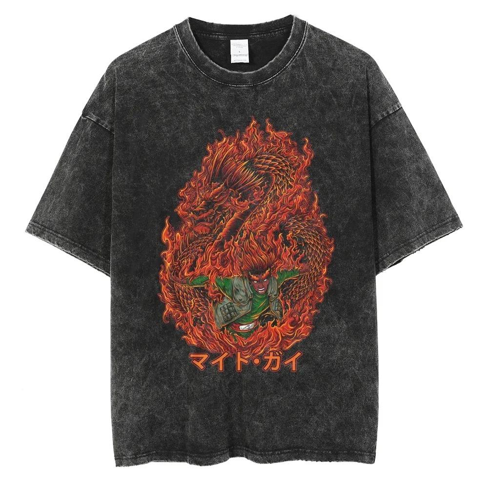 Washed Anime Naruto Graphic Oversized T Shirt Men Women Streetwear Harajuku T-Shirt Heavy Cotton Female Male Short Sleeve Tshirt