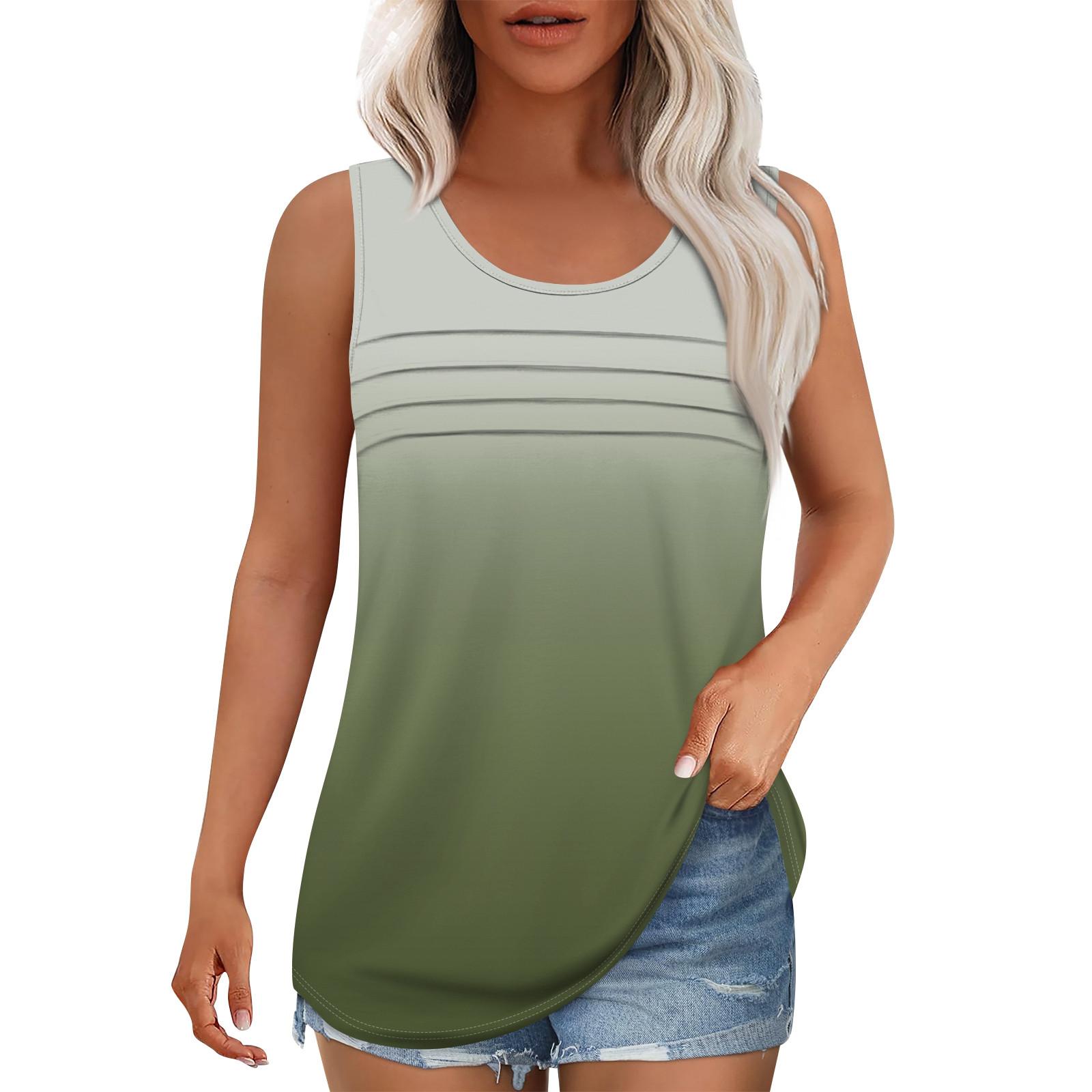 

Майка для женщин Летние наряды Без рукавов Блузки с принтом Повседневные свободные рубашки Округлый вырез Складки спереди L