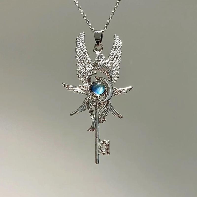 Moon Wing Key Necklace,Vintage Jewelry ,Feather Key Charm,Fashion Choker For Women Men Accessories Gift