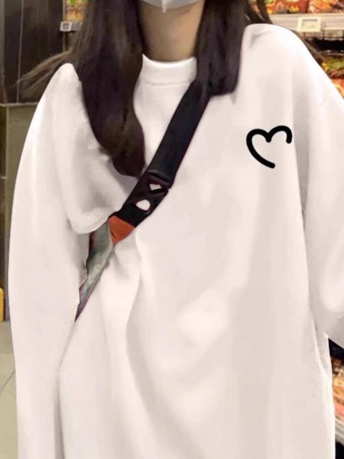 Women's Plus Velvet Casual Mid-Length Hoodie – Trendy Autumn/Winter Long Sleeve Round Neck Top